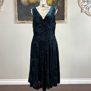 Eva Rose Womens Green Floral Print Velvet Burnout Fit & Flare Dress Size Large